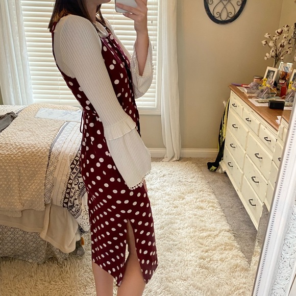 Miss Selfridge Dresses & Skirts - Red & White Polka Dot Dress with Slit & buttons